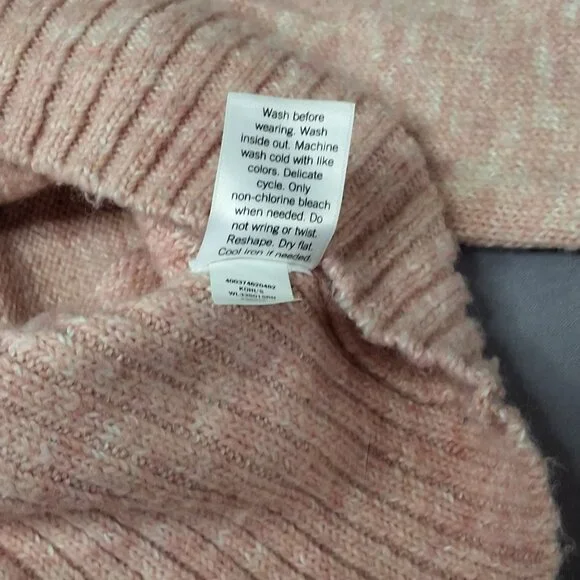 Blush Pink Pointelle Knit Mock Neck Oversized Sweater Soft Wool Blend Medium LC - Picture 10 of 10